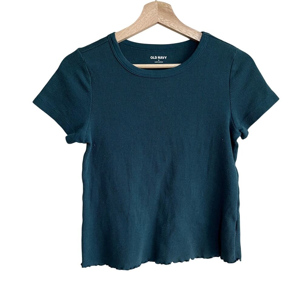 Old Navy forest green cropped short sleeved ribbed t-shirt women's size medium
